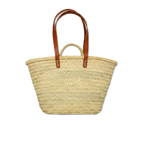 Large Handmade Moroccan Straw Tote Bag with Leather Shoulder Handles