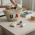 Handwoven Moroccan straw basket with USA embroidery