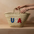 Handwoven Moroccan straw basket with USA embroidery
