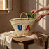 Handwoven Moroccan straw basket with USA embroidery