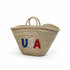 Handwoven Moroccan straw basket with USA embroidery