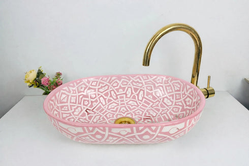 Transform your bathroom interior with our Art of handmade Moroccan hand-painted ceramic sink.