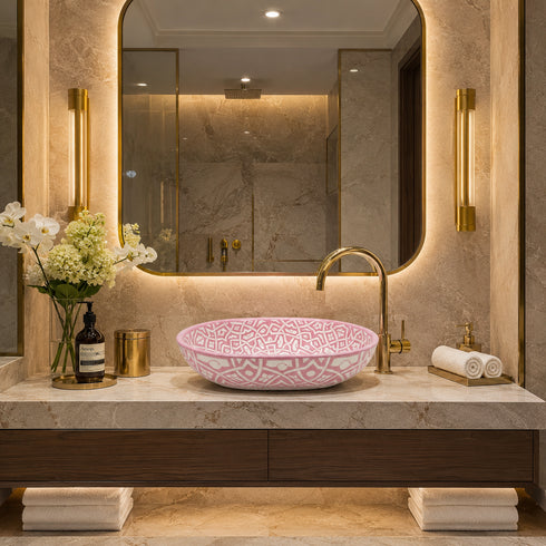 Transform your bathroom interior with our Art of handmade Moroccan hand-painted ceramic sink.