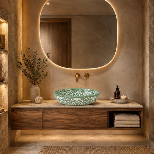 Transform your bathroom interior with our Art of handmade Moroccan hand-painted ceramic sink.