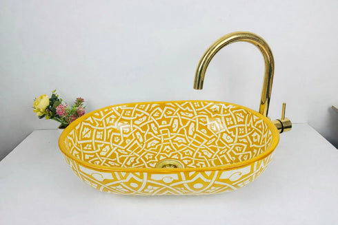 Transform your bathroom interior with our Art of handmade Moroccan hand-painted ceramic sink.