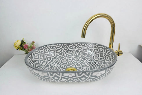 Transform your bathroom interior with our Art of handmade Moroccan hand-painted ceramic sink.