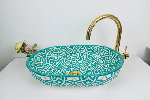Transform your bathroom interior with our Art of handmade Moroccan hand-painted ceramic sink.