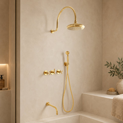 Luxury Polished Brass Complete Shower System with Rainfall & Hand Shower