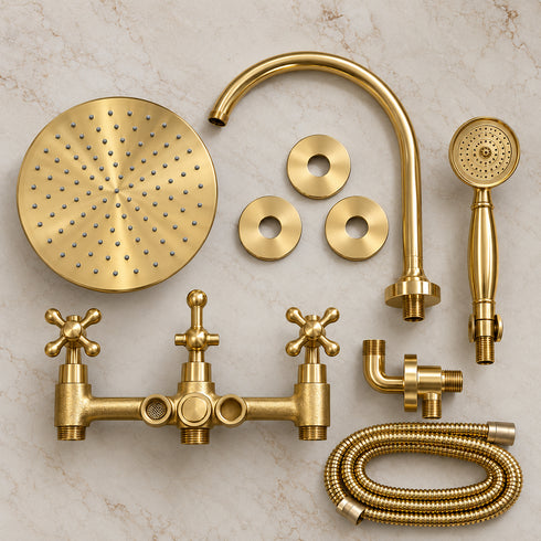 Luxury Polished Brass Complete Shower System with Rainfall & Hand Shower