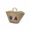 Handwoven Moroccan straw basket with USA embroidery