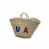 Handwoven Moroccan straw basket with USA embroidery