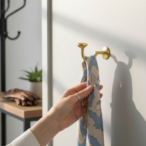 Handmade brass S hook with large cap for bathroom and home decor