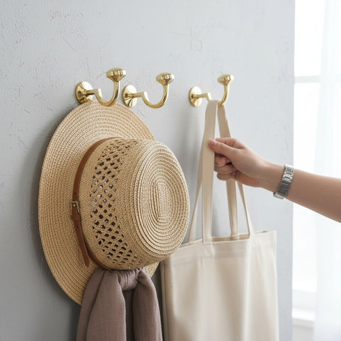 Handmade brass S hook with large cap for bathroom and home decor