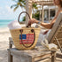 Handwoven Moroccan Straw Tote Bag with USA Flag and Leather Handles