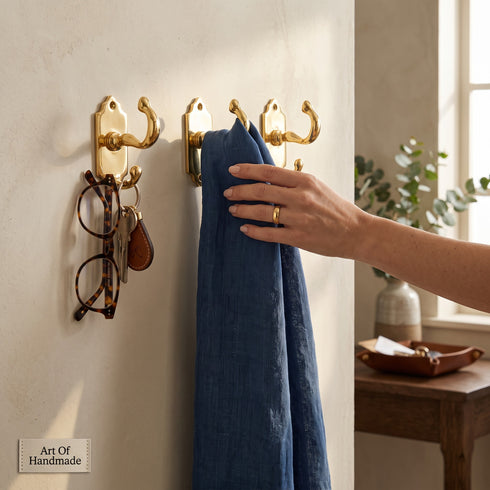 Handmade decorative brass double wall hook for home decor