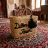 Handcrafted Straw Beach Bag with Black Handles and Stylish “Summer Beach” Design