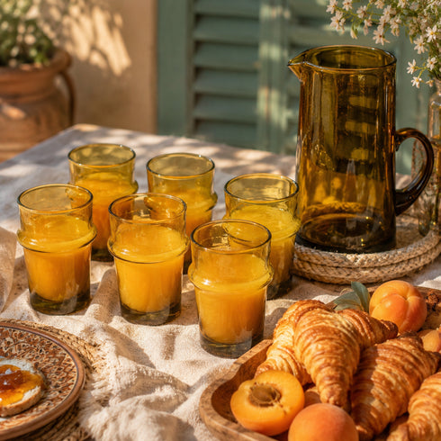 Host in style with our Art of handmade Moroccan Beldi glasses set with pitcher.