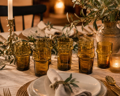 Host in style with our Art of handmade Moroccan Beldi glasses set with pitcher.