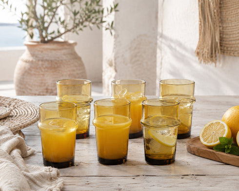 Host in style with our Art of handmade Moroccan Beldi glasses set with pitcher.