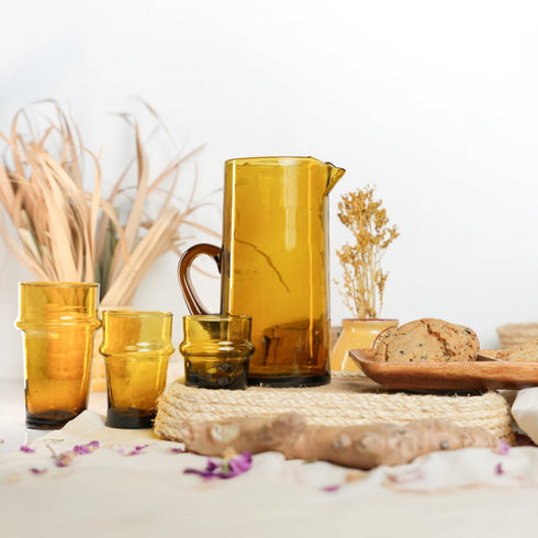 Host in style with our Art of handmade Moroccan Beldi glasses set with pitcher.