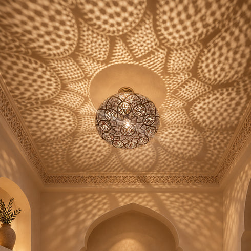 Moroccan Brass Pendant Light, Handmade Pierced Ceiling Lamp, Boho Hanging Lantern, Moroccan Lighting