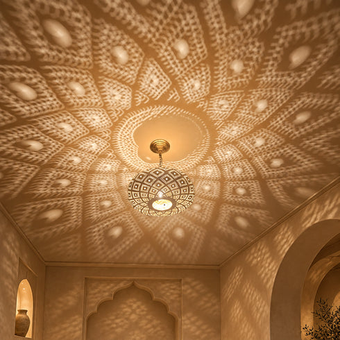 Moroccan Brass Pendant Light, Handmade Pierced Ceiling Lamp, Boho Hanging Light Fixture