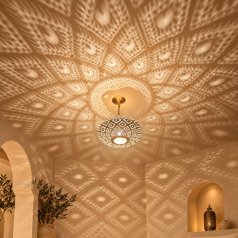 Moroccan Brass Pendant Light, Handmade Pierced Ceiling Lamp, Boho Hanging Light Fixture