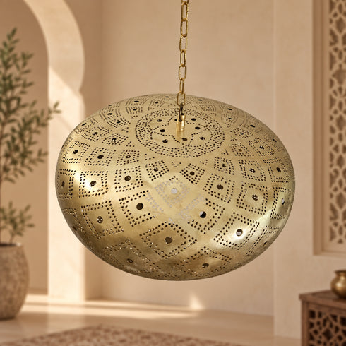 Moroccan Brass Pendant Light, Handmade Pierced Ceiling Lamp, Boho Hanging Light Fixture