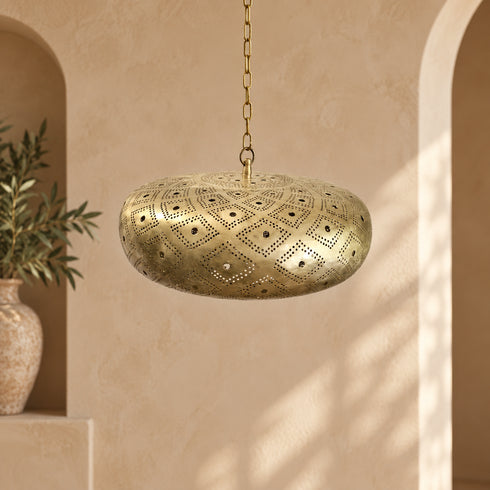 Moroccan Brass Pendant Light, Handmade Pierced Ceiling Lamp, Boho Hanging Light Fixture