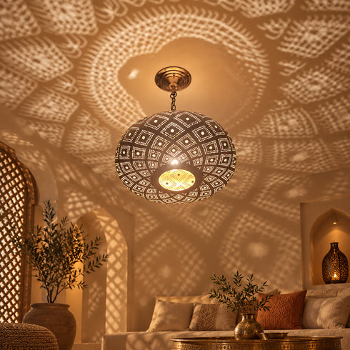 Moroccan Brass Pendant Light, Handmade Pierced Ceiling Lamp, Boho Hanging Light Fixture