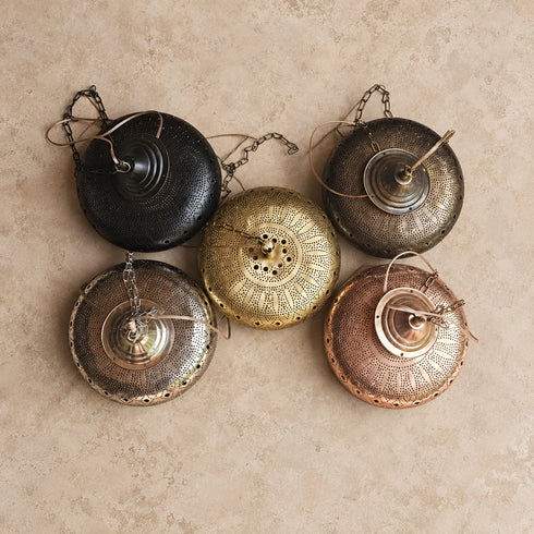 Moroccan Brass Pendant Light, Handmade Pierced Dome Ceiling Lamp, Boho Hanging Light Fixture