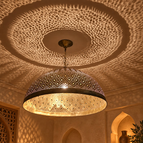 Moroccan Brass Pendant Light, Handmade Pierced Dome Ceiling Lamp, Boho Hanging Light Fixture