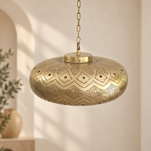 Moroccan Brass Pendant Light, Handmade Pierced Metal Ceiling Lamp, Boho Hanging Light Fixture