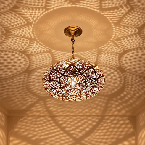 Moroccan Brass Pendant Light, Handmade Pierced Metal Ceiling Lamp, Boho Hanging Light Fixture