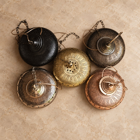 Moroccan Brass Pendant Light, Handmade Pierced Metal Ceiling Lamp, Boho Hanging Light Fixture