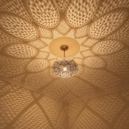 Moroccan Brass Pendant Light, Handmade Pierced Metal Ceiling Lamp, Boho Hanging Light Fixture
