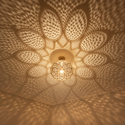 Moroccan Brass Pendant Light, Handmade Pierced Metal Ceiling Lamp, Boho Hanging Light Fixture
