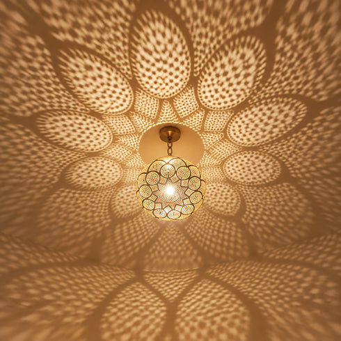 Moroccan Brass Pendant Light, Handmade Pierced Metal Ceiling Lamp, Boho Hanging Light Fixture