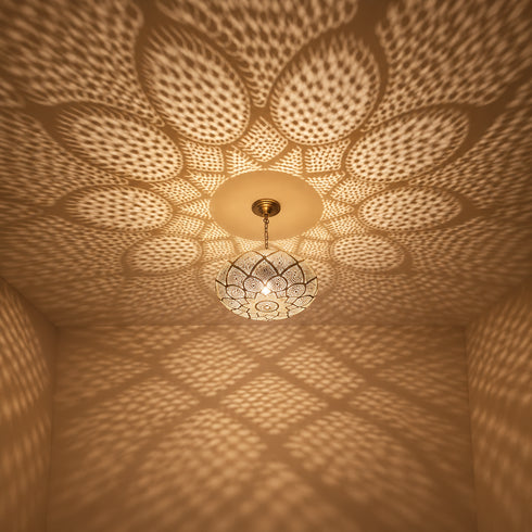 Moroccan Brass Pendant Light, Handmade Pierced Metal Ceiling Lamp, Boho Hanging Light Fixture