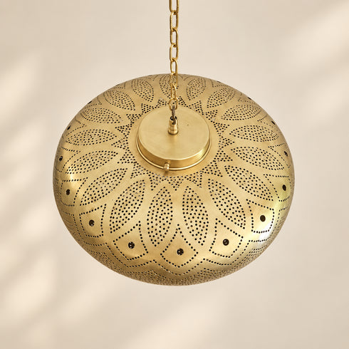 Moroccan Brass Pendant Light, Handmade Pierced Metal Ceiling Lamp, Boho Hanging Light Fixture