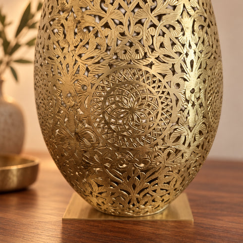 Moroccan Brass Table Lamp, Handmade Pierced Metal Lamp, Boho Moroccan Accent Light