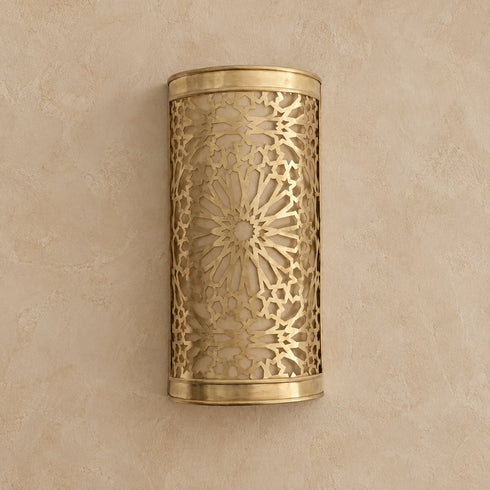 Moroccan Brass Wall Sconce, Handmade Geometric Wall Light, Boho Pierced Brass Lamp