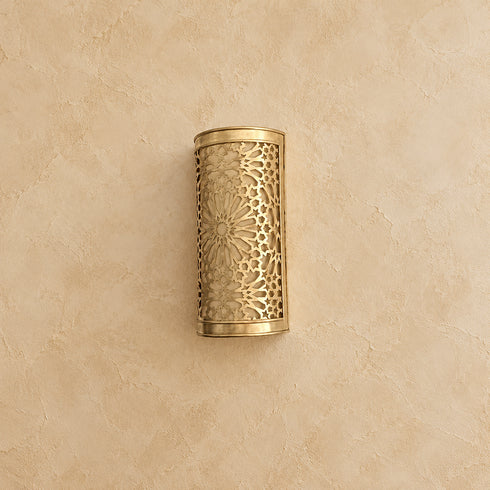 Moroccan Brass Wall Sconce, Handmade Geometric Wall Light, Boho Pierced Brass Lamp