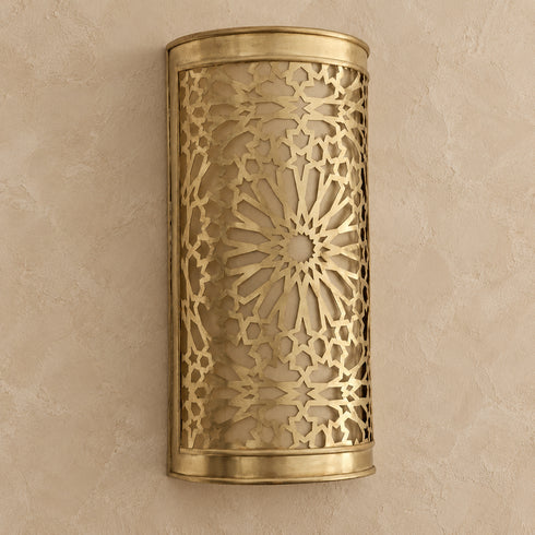 Moroccan Brass Wall Sconce, Handmade Geometric Wall Light, Boho Pierced Brass Lamp