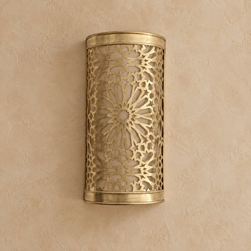 Moroccan Brass Wall Sconce, Handmade Geometric Wall Light, Boho Pierced Brass Lamp