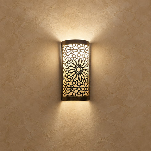Moroccan Brass Wall Sconce, Handmade Geometric Wall Light, Boho Pierced Brass Lamp