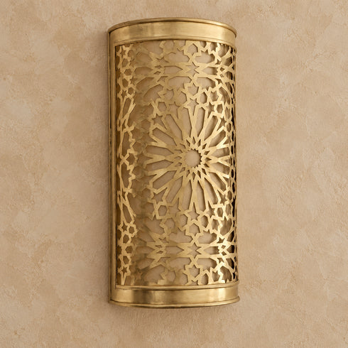 Moroccan Brass Wall Sconce, Handmade Geometric Wall Light, Boho Pierced Brass Lamp