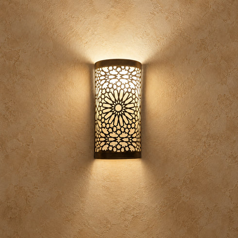 Moroccan Brass Wall Sconce, Handmade Geometric Wall Light, Boho Pierced Brass Lamp