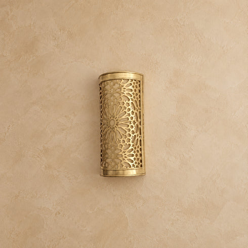 Moroccan Brass Wall Sconce, Handmade Geometric Wall Light, Boho Pierced Brass Lamp