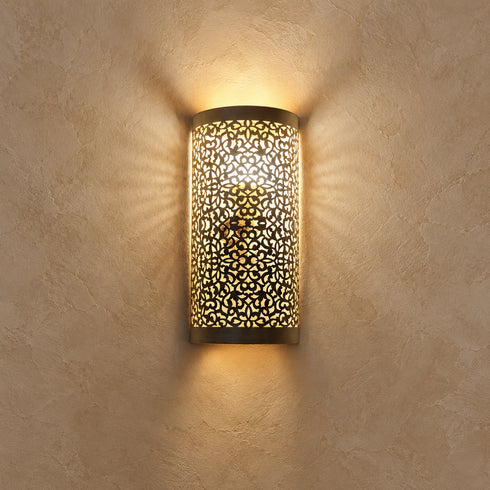 Moroccan Brass Wall Sconce, Handmade Pierced Metal Wall Light, Boho Moroccan Lighting Decor